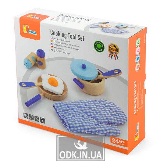 Дитячий кухонний набір Viga Toys Іграшковий посуд із дерева, блакитний (50115)