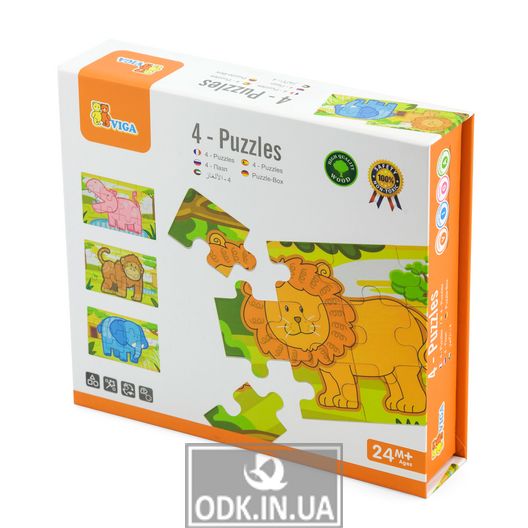 Set of wooden puzzles Viga Toys Jungle 4 in 1, 48 el. (50068)
