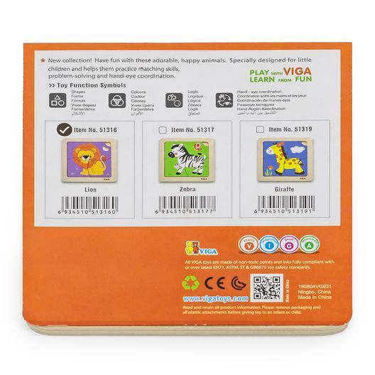 Дерев'яний міні-пазл Viga Toys Лев, 4 ел. (51316)
