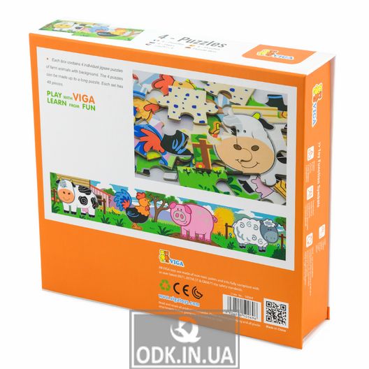 Set of wooden puzzles Viga Toys Farm 4 in 1, 48 el. (50069)