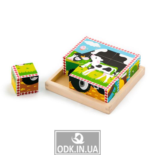 Wooden Cube Puzzle Viga Toys Farm (59789)
