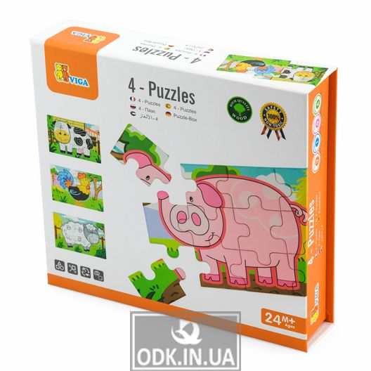 Set of wooden puzzles Viga Toys Farm 4 in 1, 48 el. (50069)