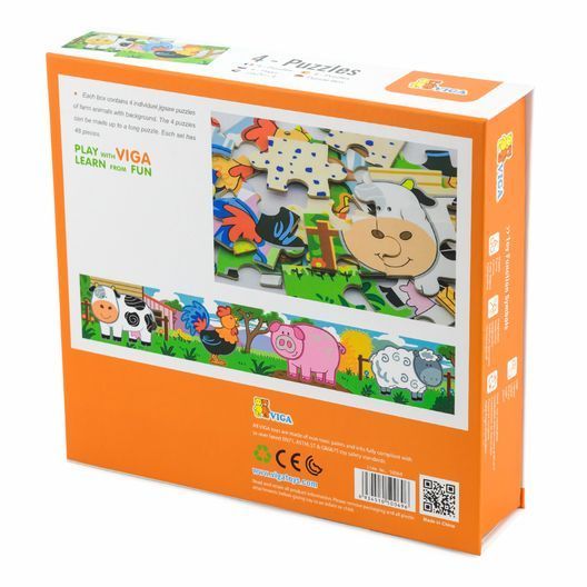Набір дерев'яних пазлів Viga Toys Ферма 4 в 1, 48 ел. (50069)