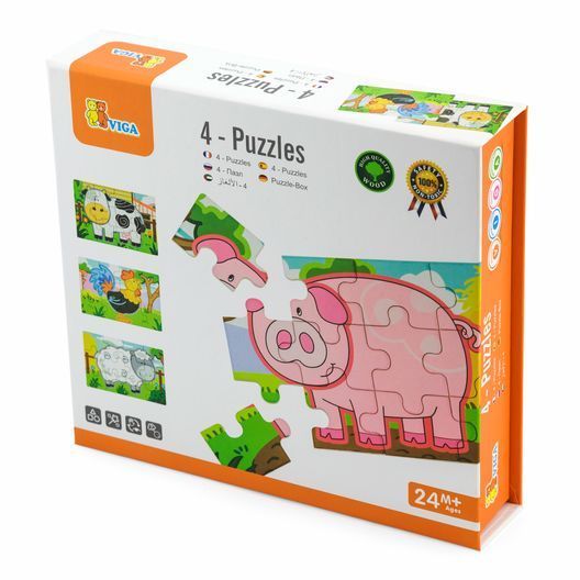 Набір дерев'яних пазлів Viga Toys Ферма 4 в 1, 48 ел. (50069)