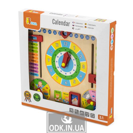 Деревянный календарь Viga Toys с часами (59872)