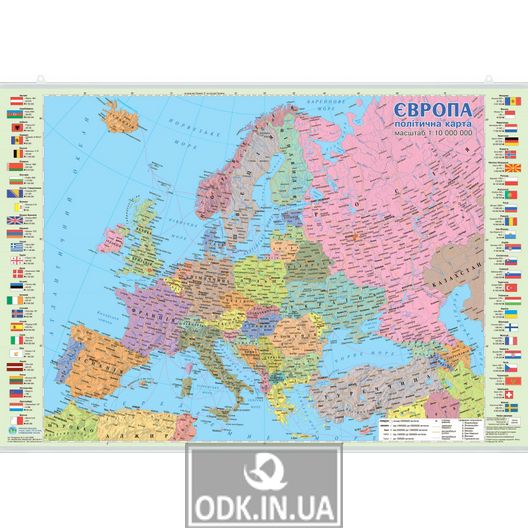 Європа. Політична карта. 65х45. М1:10 000 000. Картон, планки (4820114952271)