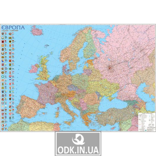 Europe. Political map. 110x77 cm. M1: 5 400 000. Cardboard (4820114950475)