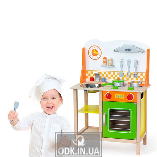 Дитяча кухня Viga Toys з дерева з посудом (50957)