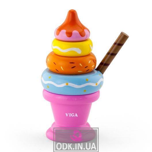 Игрушечные продукты Viga Toys Деревянная пирамидка-мороженое, розовый (51321)